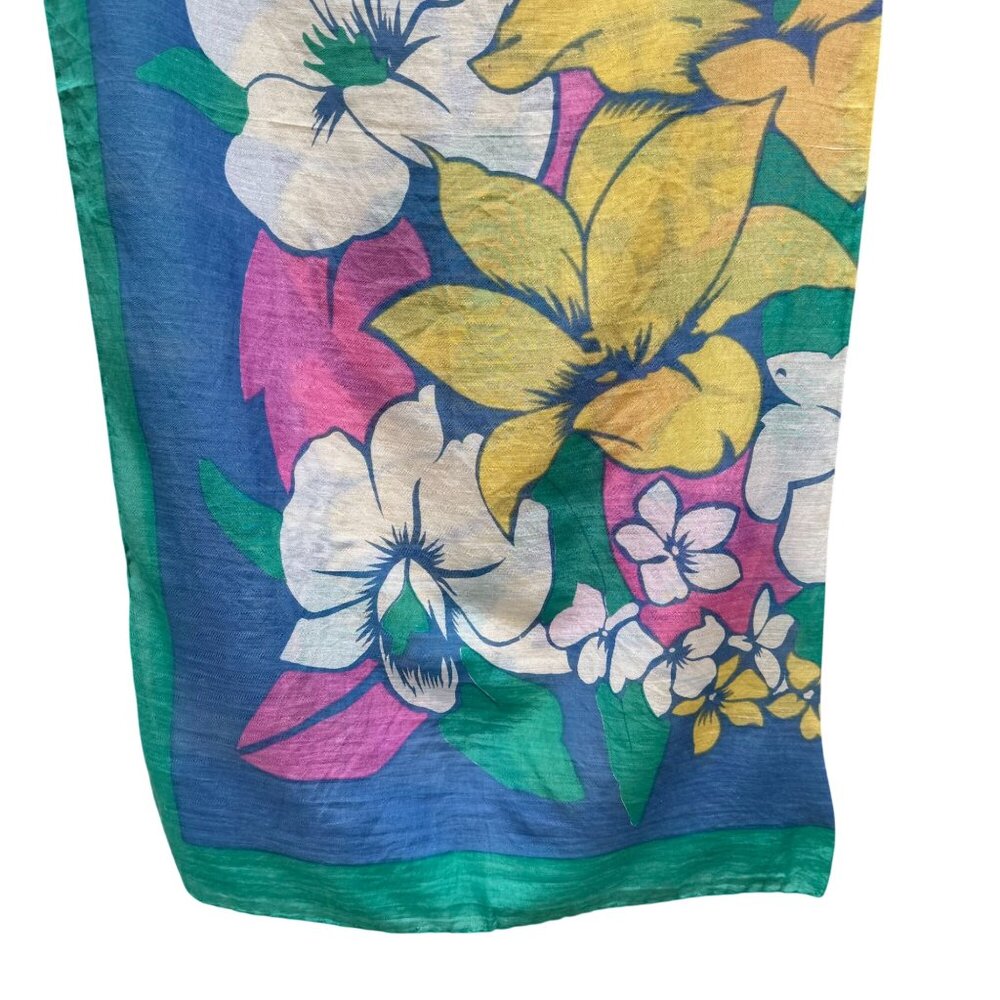 Pic N Save Vintage Hawaiian Square Floral Scarf Bold Yellow Pink‎ Blue Green - Picture 9 of 12